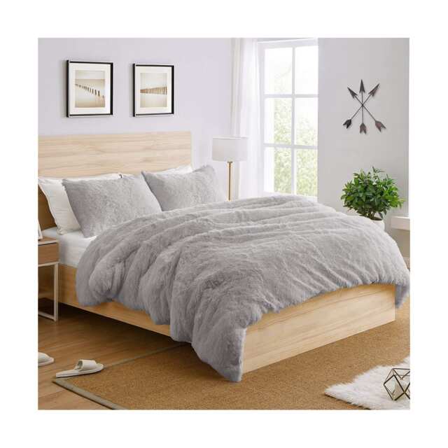 Ezysleep Faux Fur Duvet Cover Set Soft Cozy Luxurious Bed Linen Easy Care Pink Pink