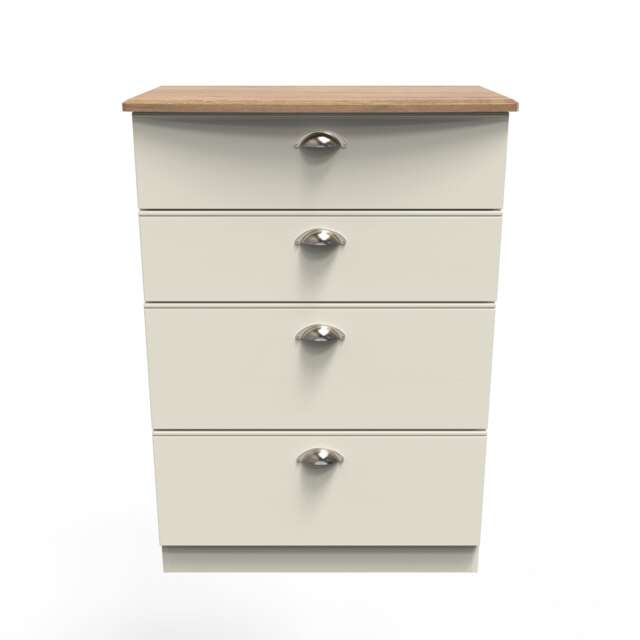 Albert 4 Drawer Deep Chest of Drawers in Cream Ash & Riviera Oak (Ready Assembled) Cream Cream Ash & Riviera Oak