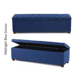 Linoso Chesterfield Midnight Blue Ottoman Storage Box with Square Wooden Legs - Upholstered Blanket Box (180W x 40D x 45H cm)