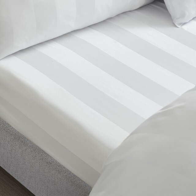 Catherine Lansfield So Soft Satin Stripe Fitted Sheet White Double