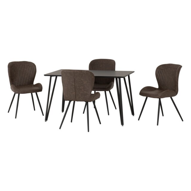 Marlow & Quebec Indoor Dining Set with 4 Chairs - Black Marble - Brown Black Black Marble/Brown Faux Leather 5
