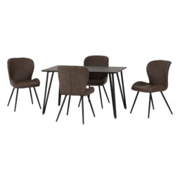 Marlow & Quebec Indoor Dining Set with 4 Chairs - Black Marble - Brown Black Black Marble/Brown Faux Leather 5