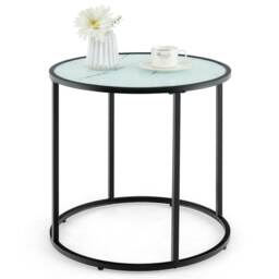 COSTWAY Glass End Table 50cm Round Side Table White