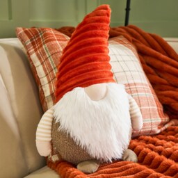 OHS Autumnal Halloween Gonk Pumpkin Ghost Ghoul Boo Matte Velvet Boucle Filled Decor Scatter Bed Chair Sofa Cushions Multi Rust/Beige Gonk 25cm