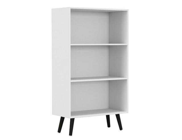 URBNLIVING 3 Tier Wide Bookcase With Scandinavian Style Legs Multi White Bookcase & Black Leg 1