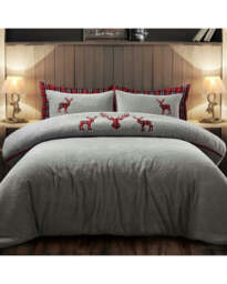 Velosso Standing Stag Teddy Fluffy and Warm Fleece Duvet Cover Set Silver Silver Single