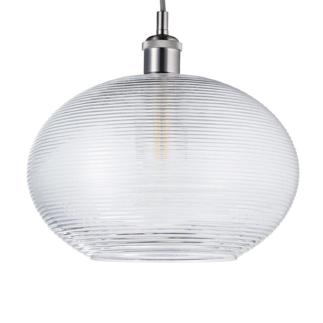 Contemporary Clear Ribbed Spiral Glass Easy Fit Drum Shaped Pendant Light Shade Clear Transparent 1