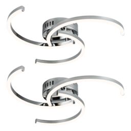 Set of 2 Curve - Chrome LED Flush Ceiling Lights Chrome 2