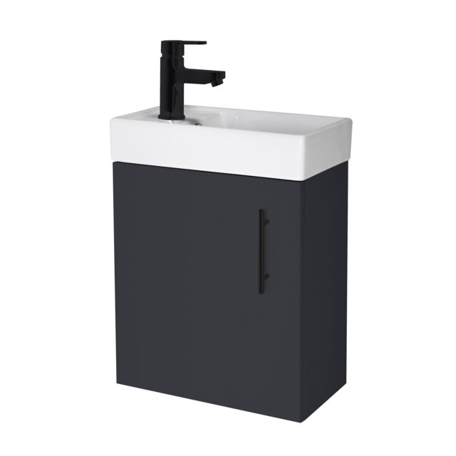 Balterley Bathroom Contemporary Wall Hung Cabinet Vanity Unit Wash Basin & Handle Grey Satin Soft Black