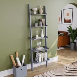 Vida Designs York 5 Tier Ladder Bookcase Display Storage, Grey