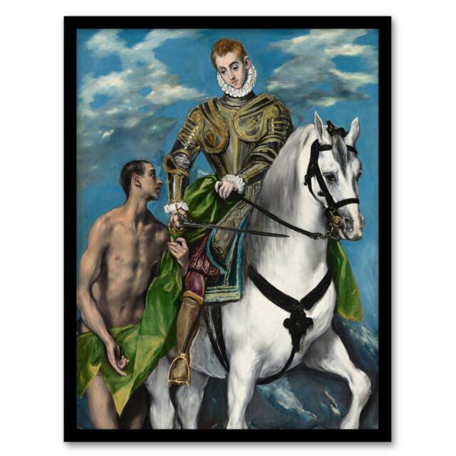 "Saint Martin and the Beggar Oil Painting El Greco Framed Wall Art Print 12X16"""