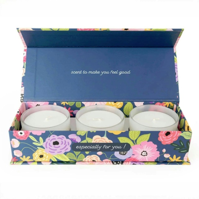 Candlelight Thank You Set of 3 Candles Gift Box Floral Blue One Size 1