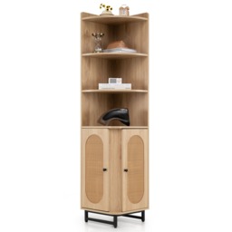 COSTWAY PE Rattan Corner Cabinet 172 cm Tall Corner Bookcase with 2 Doors