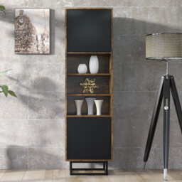 Display Cabinet Bookcase Storage Unit Cabinet Industrial Oak Black Loft 175cm