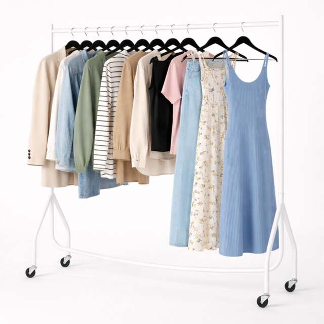 Clothes Rail White Superior Heavy Duty Metal With Wheels Rack 4FT Long x 5FT Tall