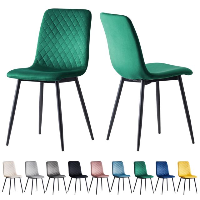 MCC Direct Set of 2 Lexi Velvet Fabric Dining Chairs with Metal Legs Green