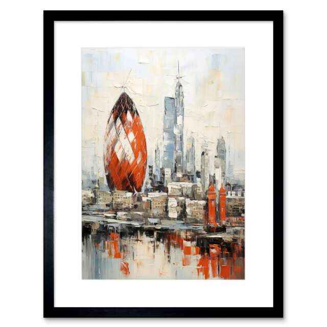 "London Skyline Abstract Red Gherkin Building 9x7"" Black Framed Wall Art Print"