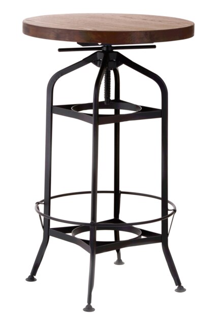 Orsina Durable Ash Walnut And Black Metal Bar Table, Durable Round Table For Livingroom, Functional Wooden Table