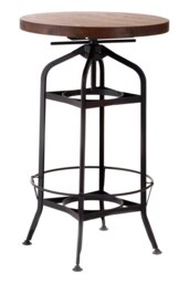 Orsina Durable Ash Walnut And Black Metal Bar Table, Durable Round Table For Livingroom, Functional Wooden Table