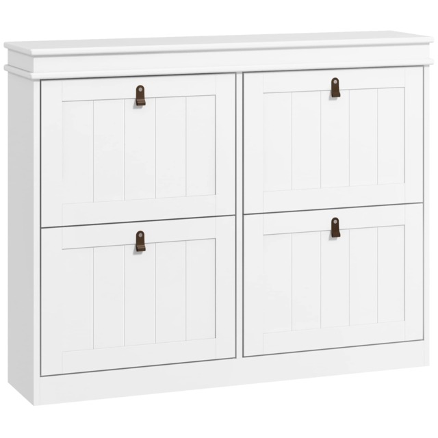 HOMCOM Slim Shoe Cabinet with Adjustable Shelves for Hallway, White