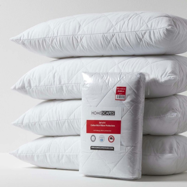 Homescapes Cotton Rich Quilted Pillow Protectors - 40 x 80 cm - Pack of 4 White