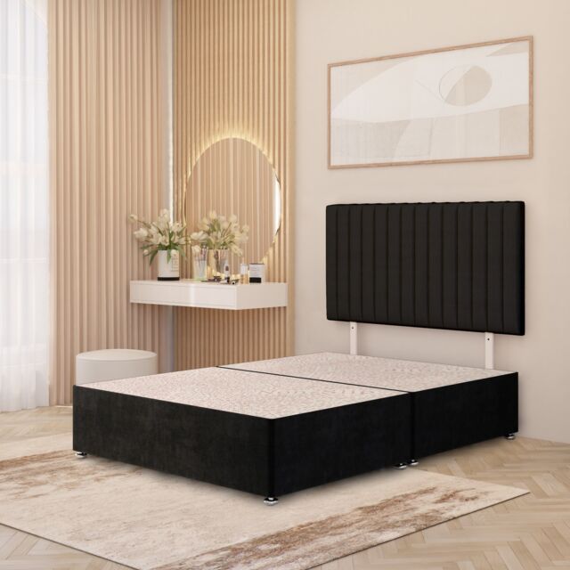 Texas Divan Bed Base with 30 Inch Headboard Plush Velvet Black Black