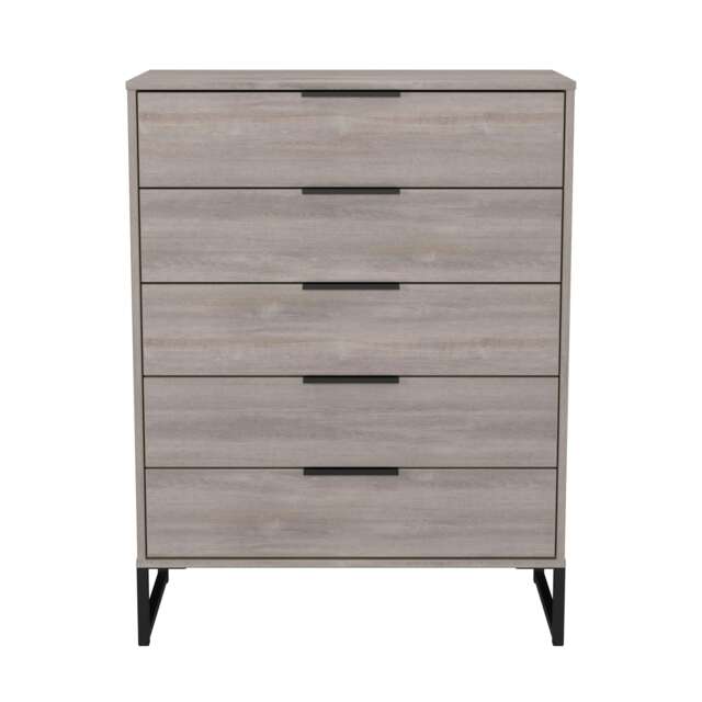 Beijing 5 Drawer Chest of Drawers in Grey Oak (Ready Assembled) Grey Grey Oak