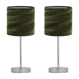 Set of 2 Chrome Touch Table Lamp with Green Crushed Velvet Shades Chrome Polished chrome plate and dark green velvet 2
