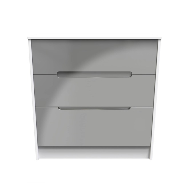 Bristol 3 Drawer Deep Chest of Drawers in Grey Gloss & White (Ready Assembled) Grey Grey Gloss & White