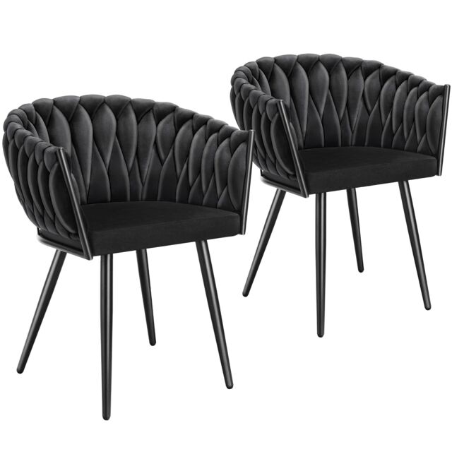 Dining Chair Astano - padded, velvet, knot design, continuous backrest Black black 2