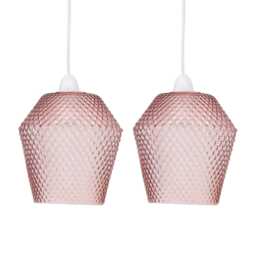 Set of 2 Porter - Pink Textured Glass Easy Fit Pendant Shades Pink Small 2