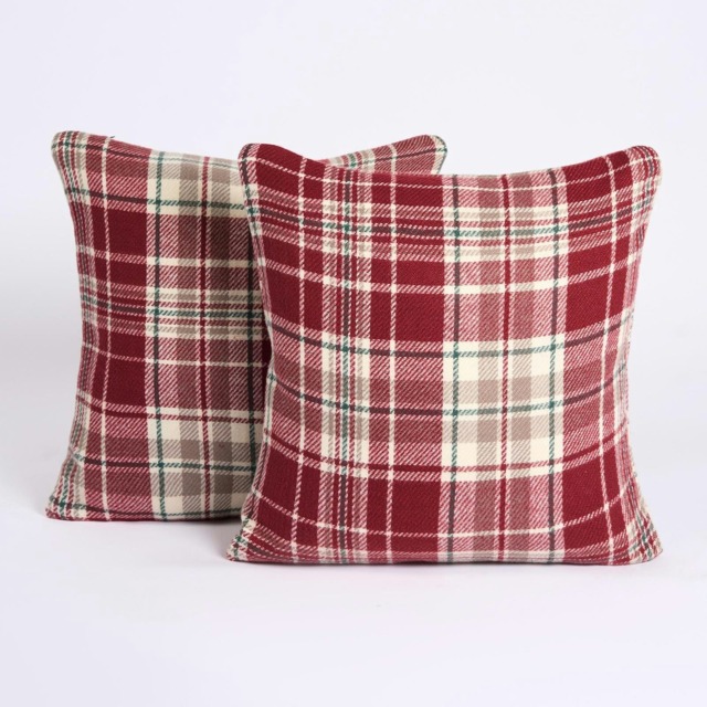 OHS 2 x Dorset Woven Check Printed Cushion Covers, 45x45cm - Red