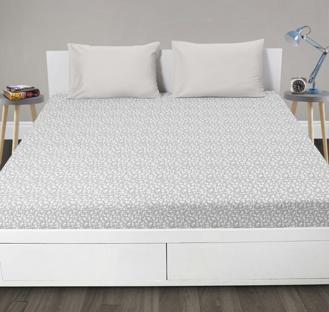 Velosso Maya Floral Cotton Blend Grey Fitted Sheet Grey Grey Single