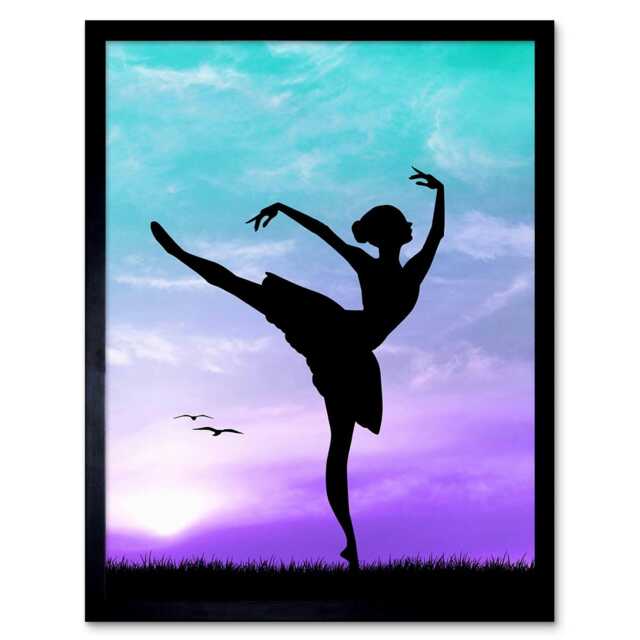 "Photo Silhouette Sunset Ballet Dancer 12x16"" Framed Wall Art Print"