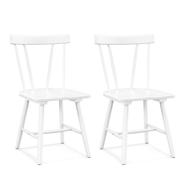COSTWAY Set of 2 Windsor Dining Chairs Wooden Side Chair White