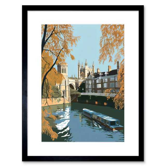 "River Cam University Buildings of Cambridge 9x7"" Black Framed Wall Art Print"