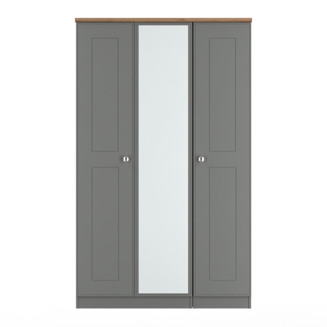 Albert Triple Mirror Wardrobe in Dusk Grey & Riviera Oak (Ready Assembled) Grey Dusk Grey & Riviera Oak