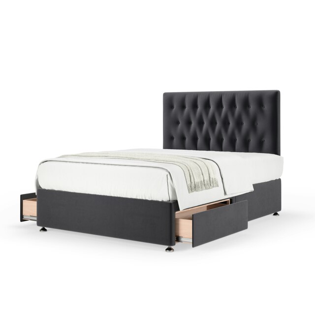 Signature Platinum 2000 Pocket Sprung Graphite Plush Velvet 2 Drawer Divan Set And Lona Headboard Small Single