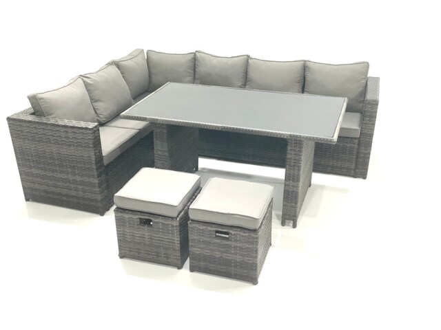 Fimous Outdoor Lounge Rattan Corner Sofa Set Garden Furniture with Small FootStools 6 Seater