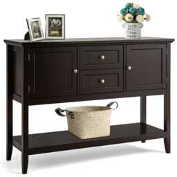 COSTWAY Sideboard Storage Cabinet Narrow Console Table Brown