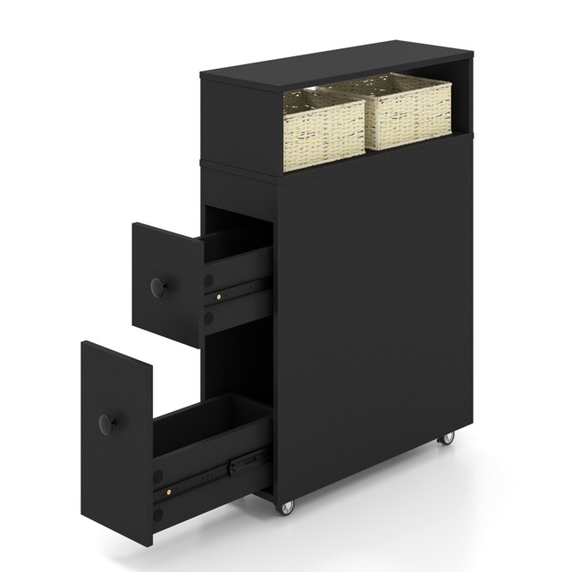 COSTWAY Movable Bathroom Storage Cabinet Narrow Black