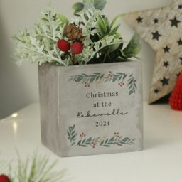 Personalised Christmas Foliage Concrete Planter Grey