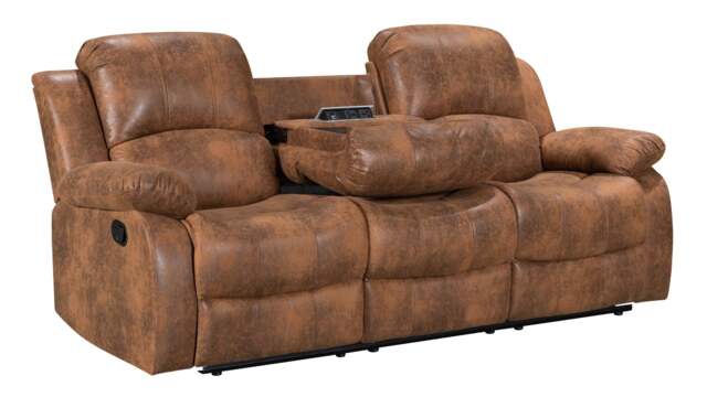 Faux Leather Suede Brown 3 Seater Manual Recliner Sofa VALENCIA