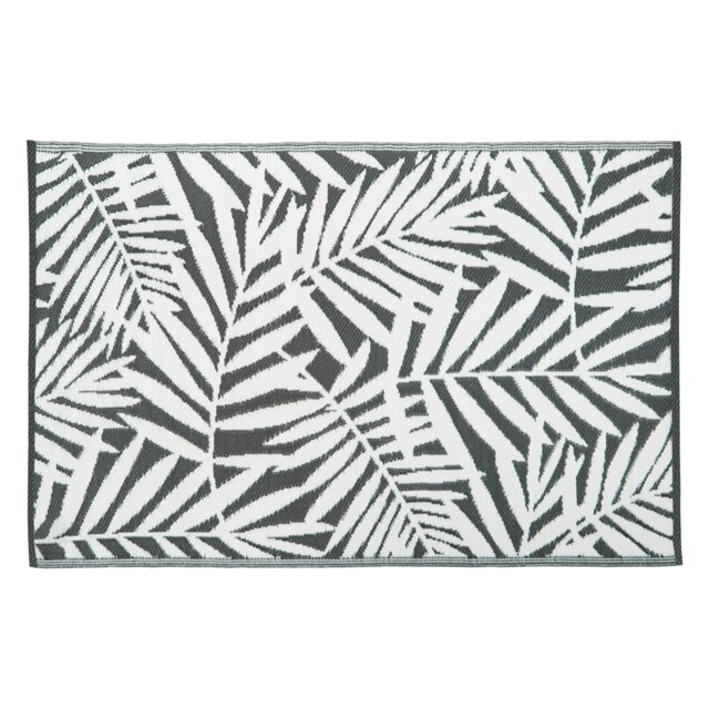 JVL Lightweight Reversible Plastic Woven Outdoor Rug, 133x190cm, Leaves Grey