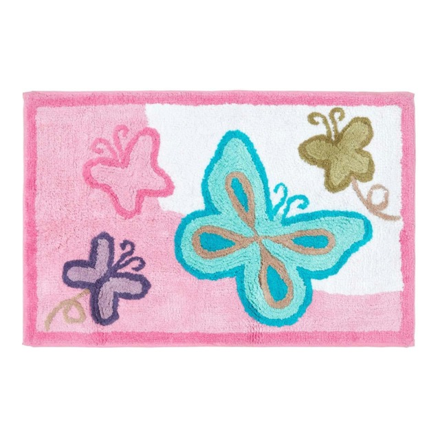 Homescapes Cotton Tufted Washable Butterfly Children Rug Pink Pink