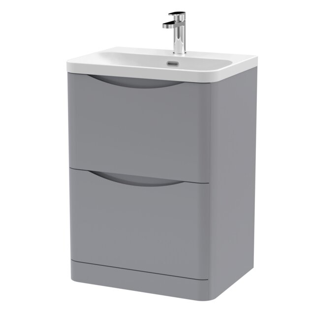 Balterley Arch Modern Bathroom Floor Standing 2 Drawer Vanity Unit & Ceramic Basin Grey Satin Grey