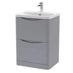 Balterley Arch Modern Bathroom Floor Standing 2 Drawer Vanity Unit & Ceramic Basin Grey Satin Grey