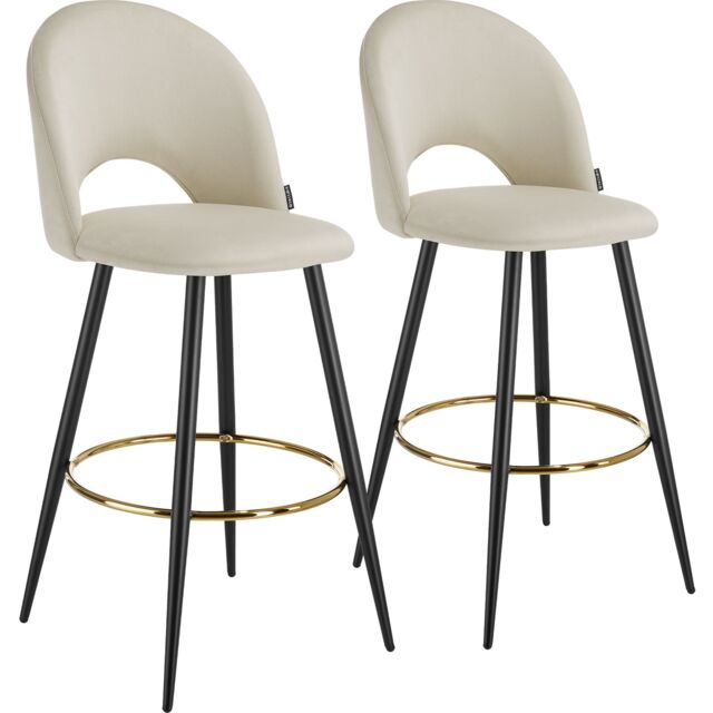 Bar Stool Rachel with backrest and velvet look cover, 49 x 58 x 110 cm Cream cream/black 58 x 49 x 110 cm 2
