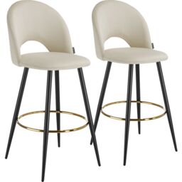 Bar Stool Rachel with backrest and velvet look cover, 49 x 58 x 110 cm Cream cream/black 58 x 49 x 110 cm 2