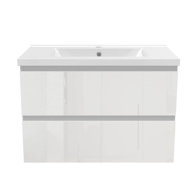 AICA 800mm Wall-Hung Gloss White Bathroom Vanity Unit With Integrated Sink,2 Soft-Close Drawers for Storage